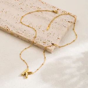 Stainless Steel 18 K Gold IP K initial Pendant Necklace 18 inch with 2inch extender