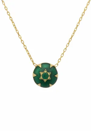 Star of David Pendant Necklace Dipped in Gold with Green Enamel