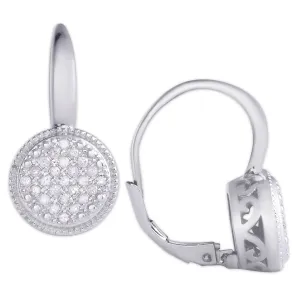 Sterling Silver 1/5 Ct Diamond Round Lever Back Earring