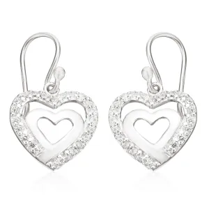 Sterling Silver Cubic Zircoina Heart Drop Earrings