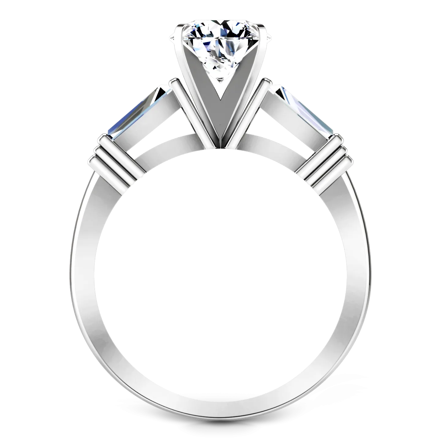 Three Stone Engagement Ring Structural Tapered Baguette 14K White Gold