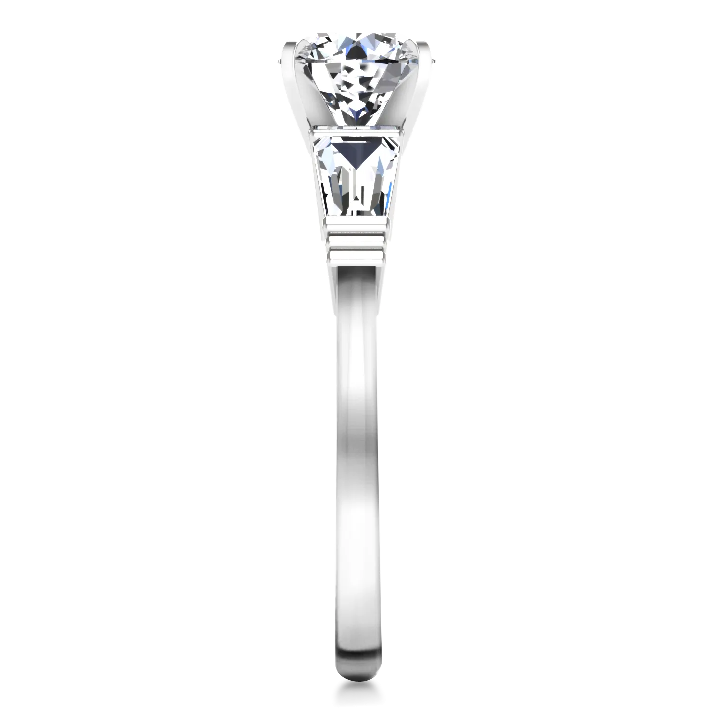 Three Stone Engagement Ring Structural Tapered Baguette 14K White Gold
