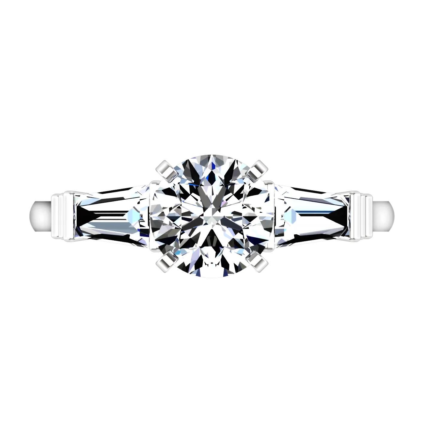 Three Stone Engagement Ring Structural Tapered Baguette 14K White Gold