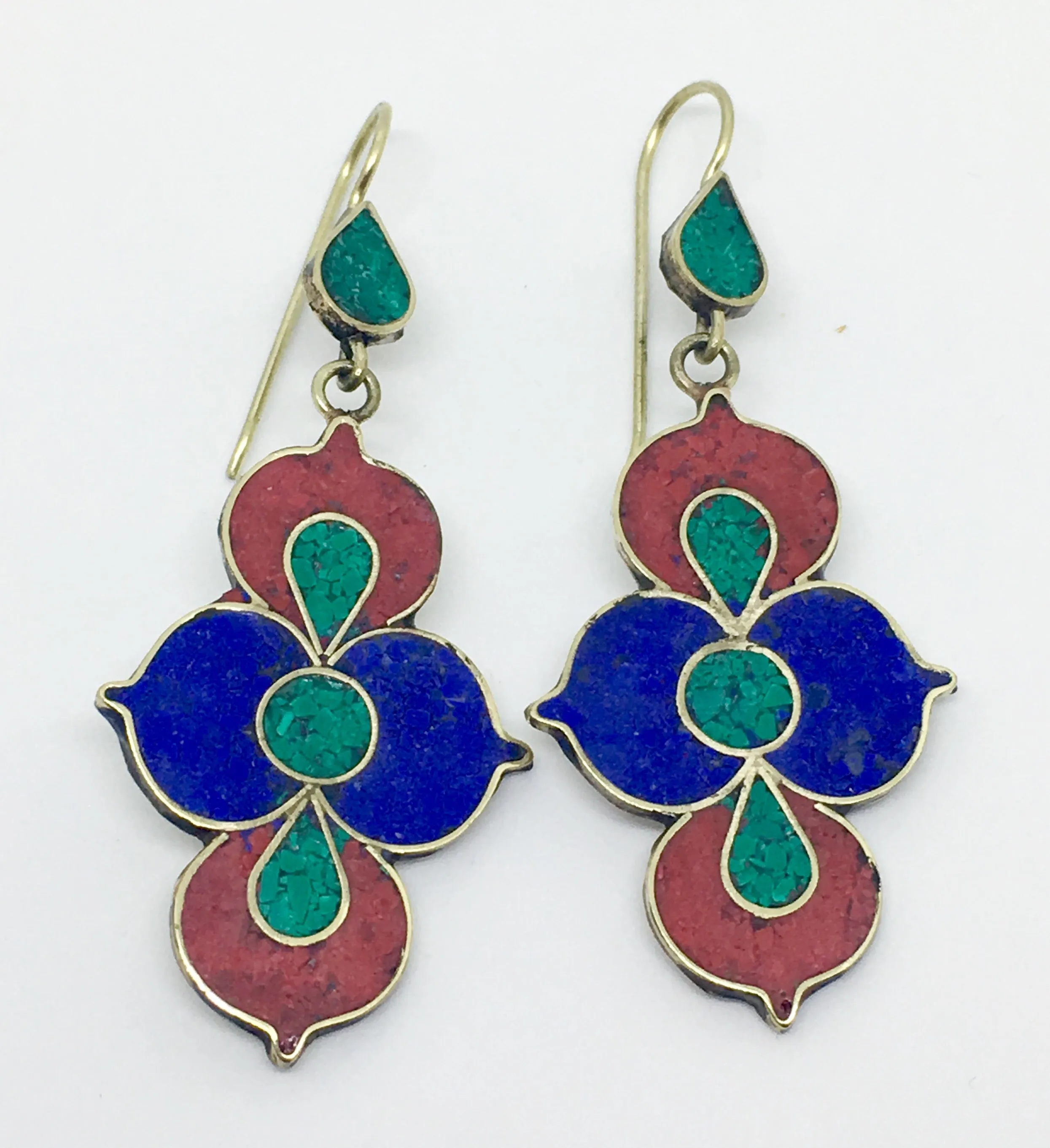 Tibetan Influenced Tri Colour Lotus Earrings