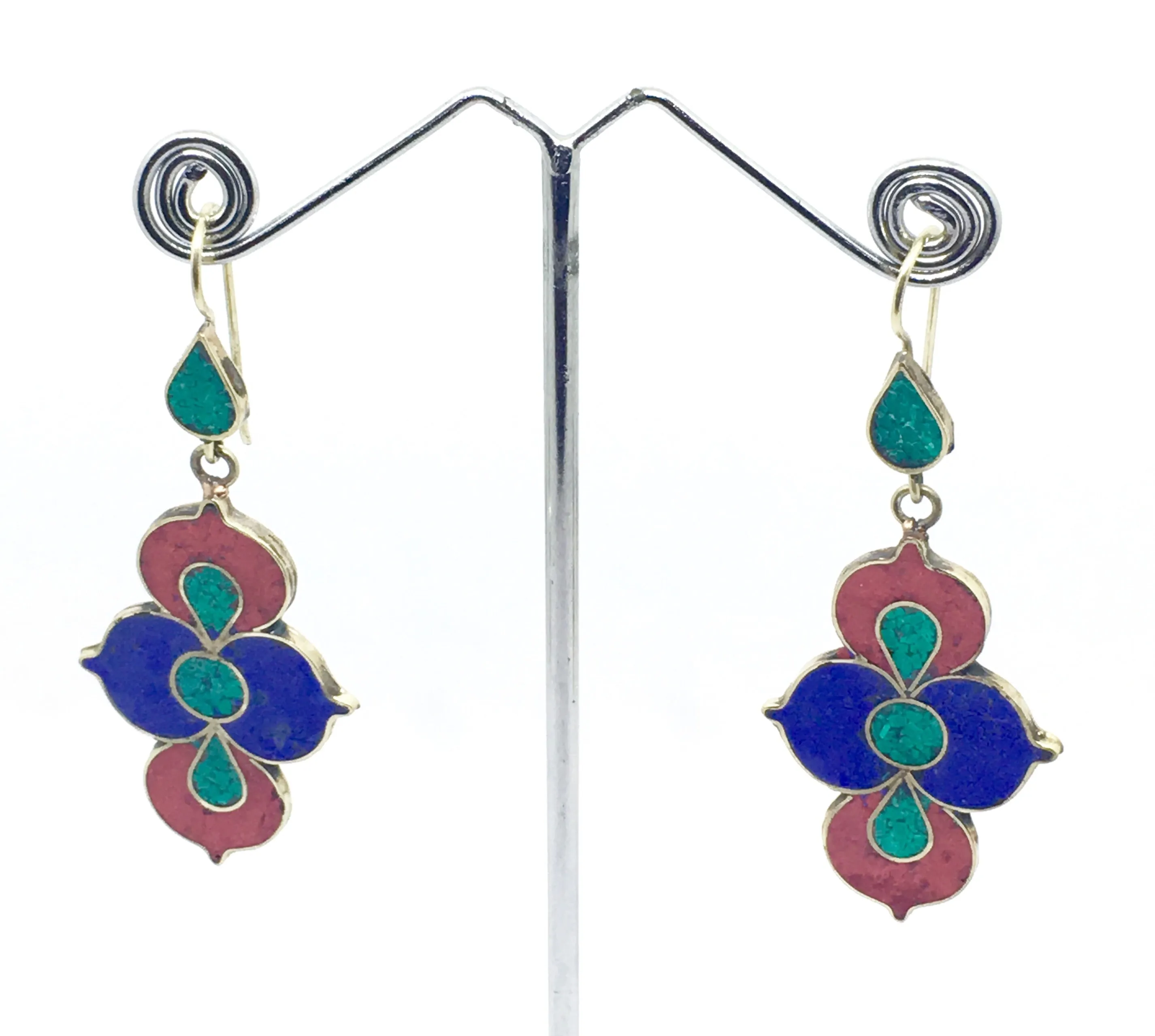 Tibetan Influenced Tri Colour Lotus Earrings