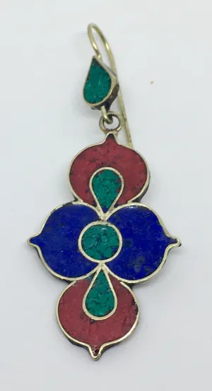 Tibetan Influenced Tri Colour Lotus Earrings