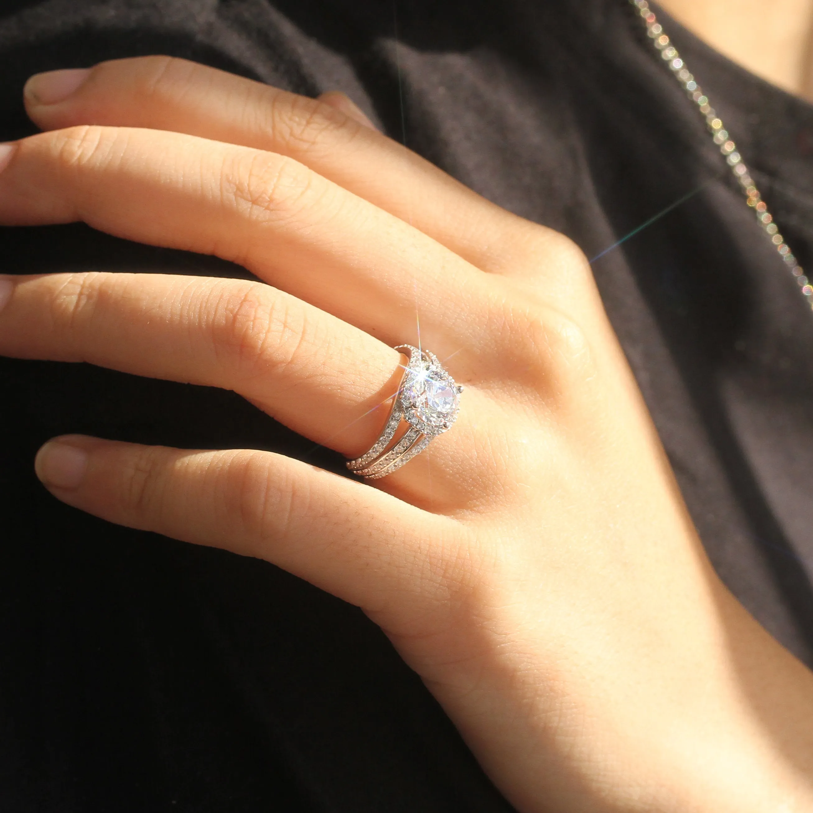 Triple Accent Halo Ring | 2 Carat Brilliance