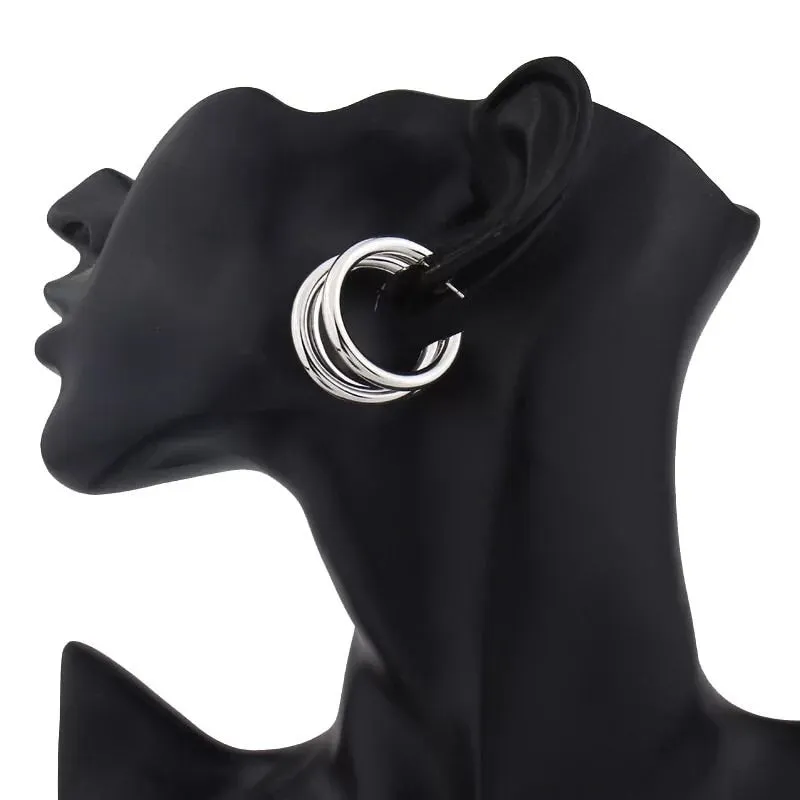 Triple Silver Hoop Earrings