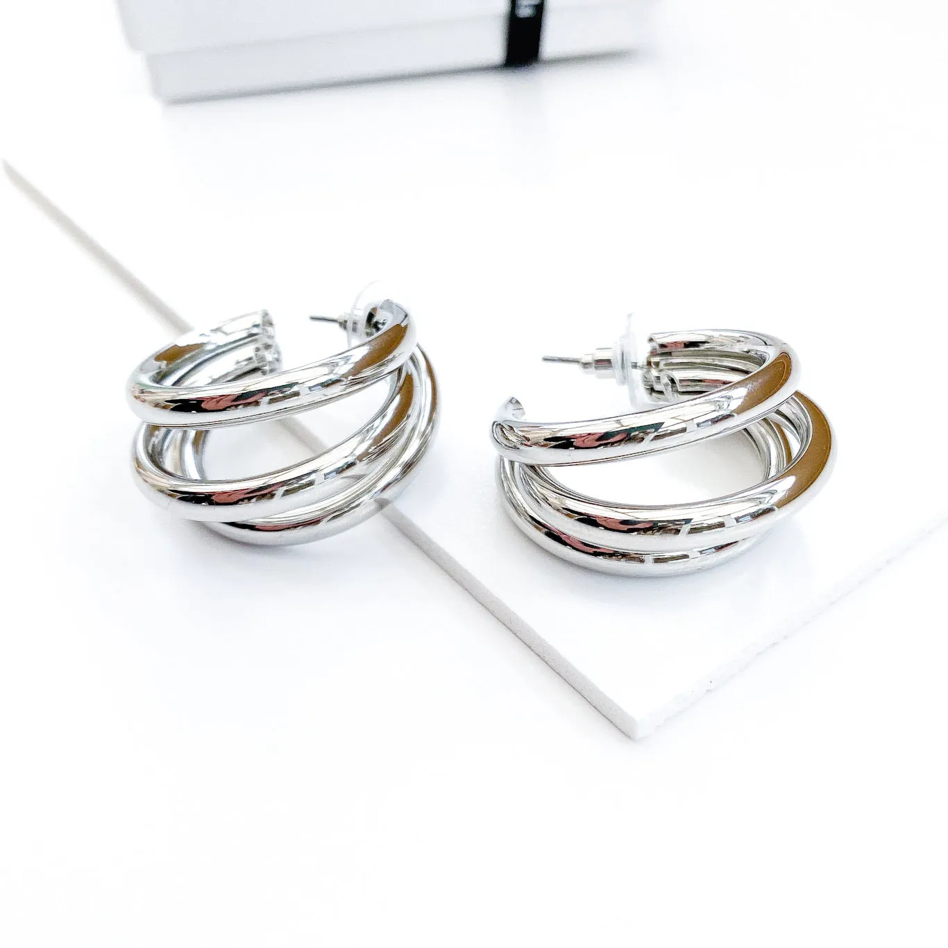 Triple Silver Hoop Earrings
