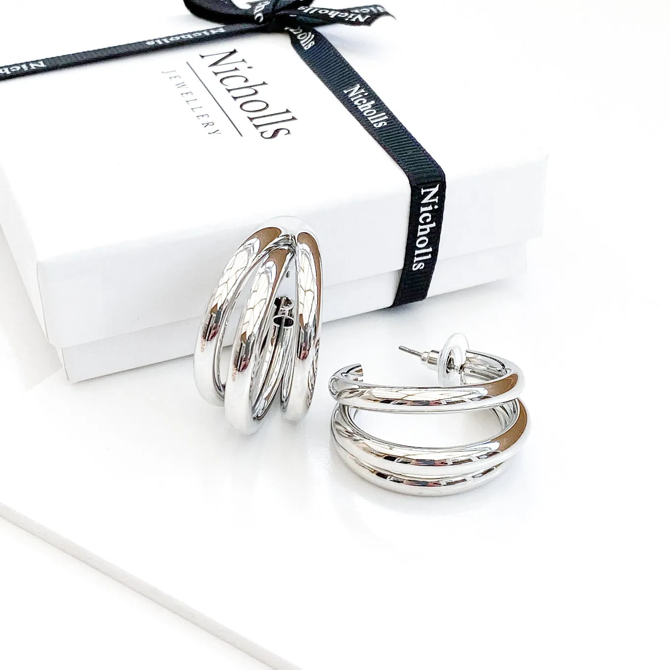 Triple Silver Hoop Earrings