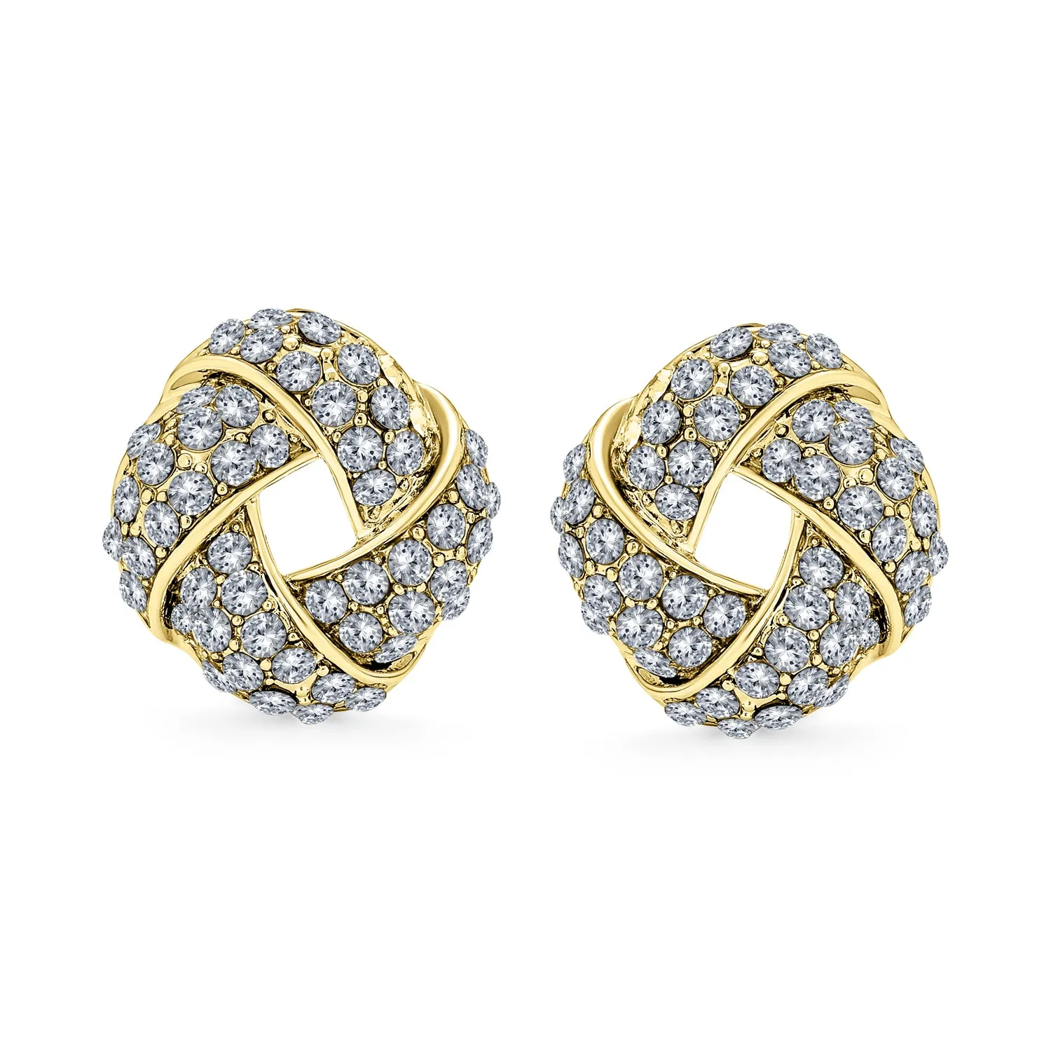 Twist Braided Crystal Love Knot Clip-On Earrings for Non-Pierced Ears Rose Gold