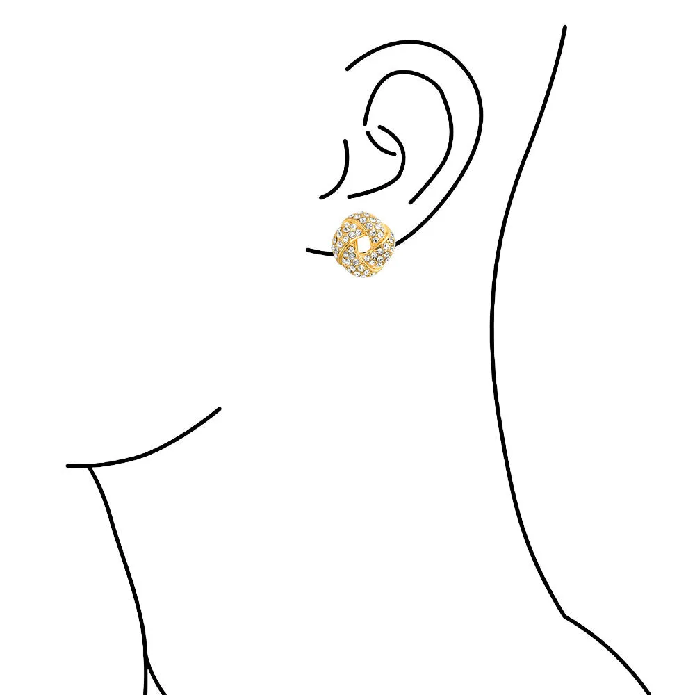Twist Braided Crystal Love Knot Clip-On Earrings for Non-Pierced Ears Rose Gold
