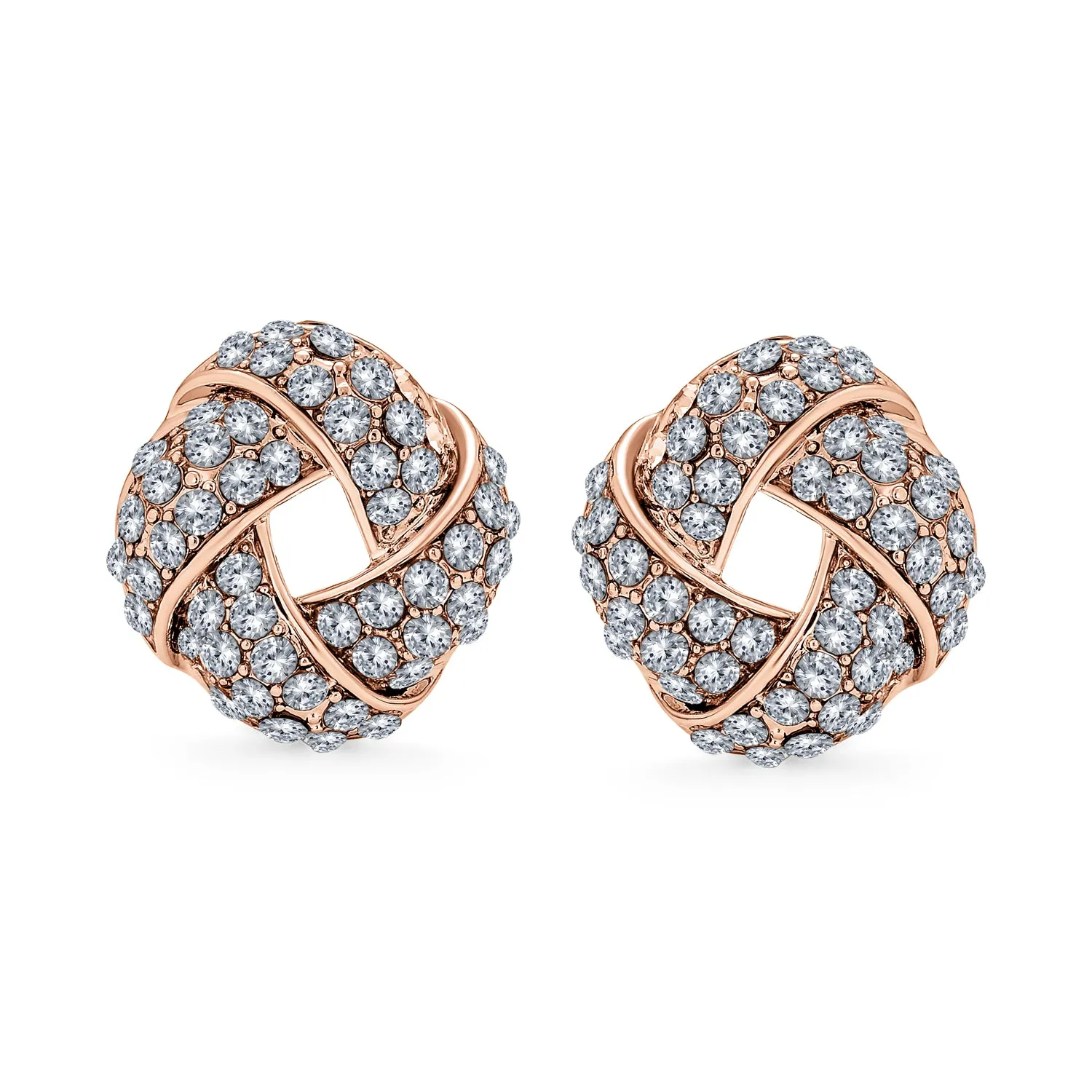 Twist Braided Crystal Love Knot Clip-On Earrings for Non-Pierced Ears Rose Gold