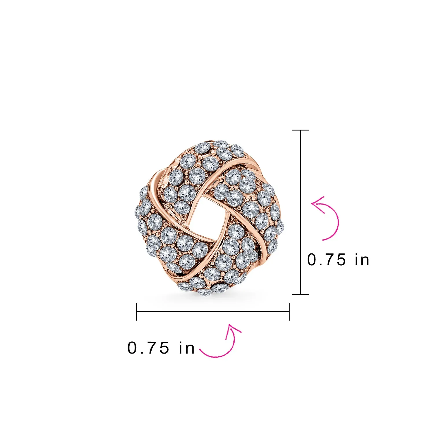 Twist Braided Crystal Love Knot Clip-On Earrings for Non-Pierced Ears Rose Gold