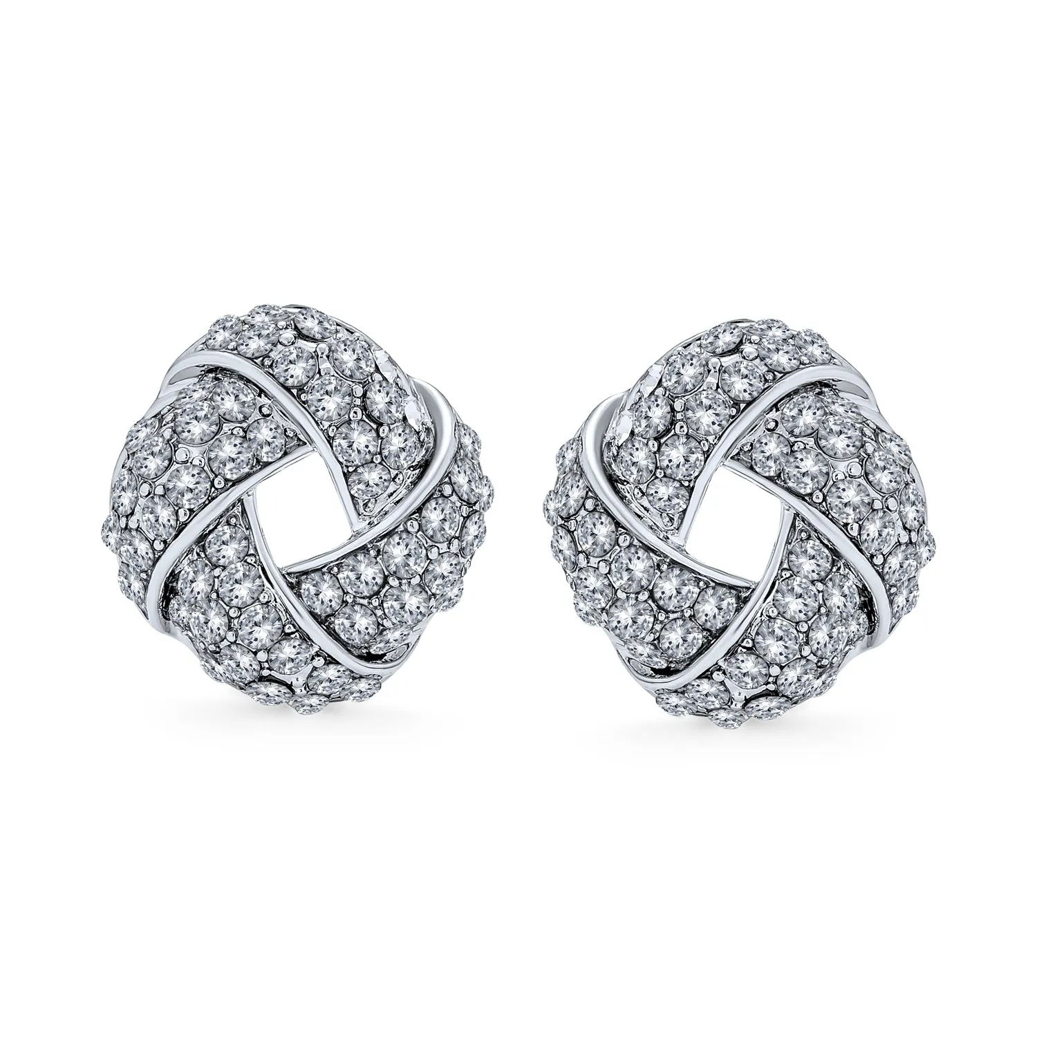 Twist Braided Crystal Love Knot Clip-On Earrings for Non-Pierced Ears Rose Gold