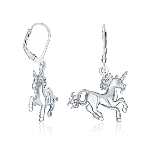 Unique Pegasus Horse Unicorn Dangle Earrings Lever Back  Sterling Silver