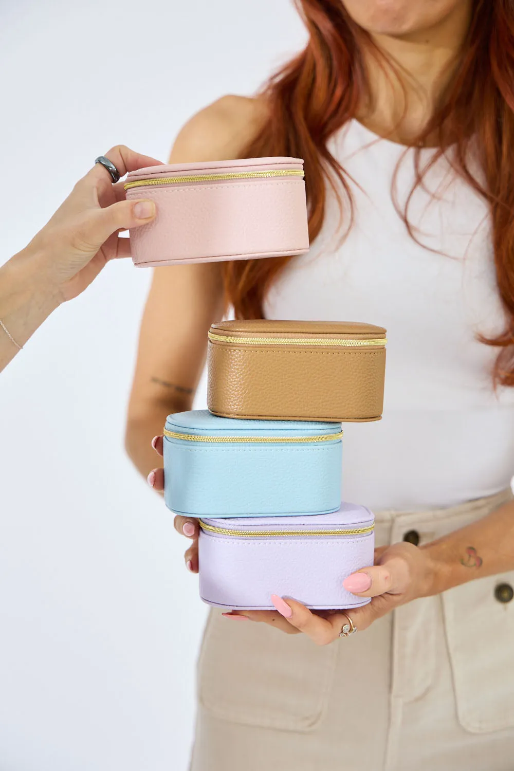 Vegan PU Leather Jewellery Box - Rectangle - Beige - Small