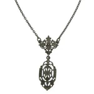 Vintage Inspired Elegant Black Filigree Necklace-17523
