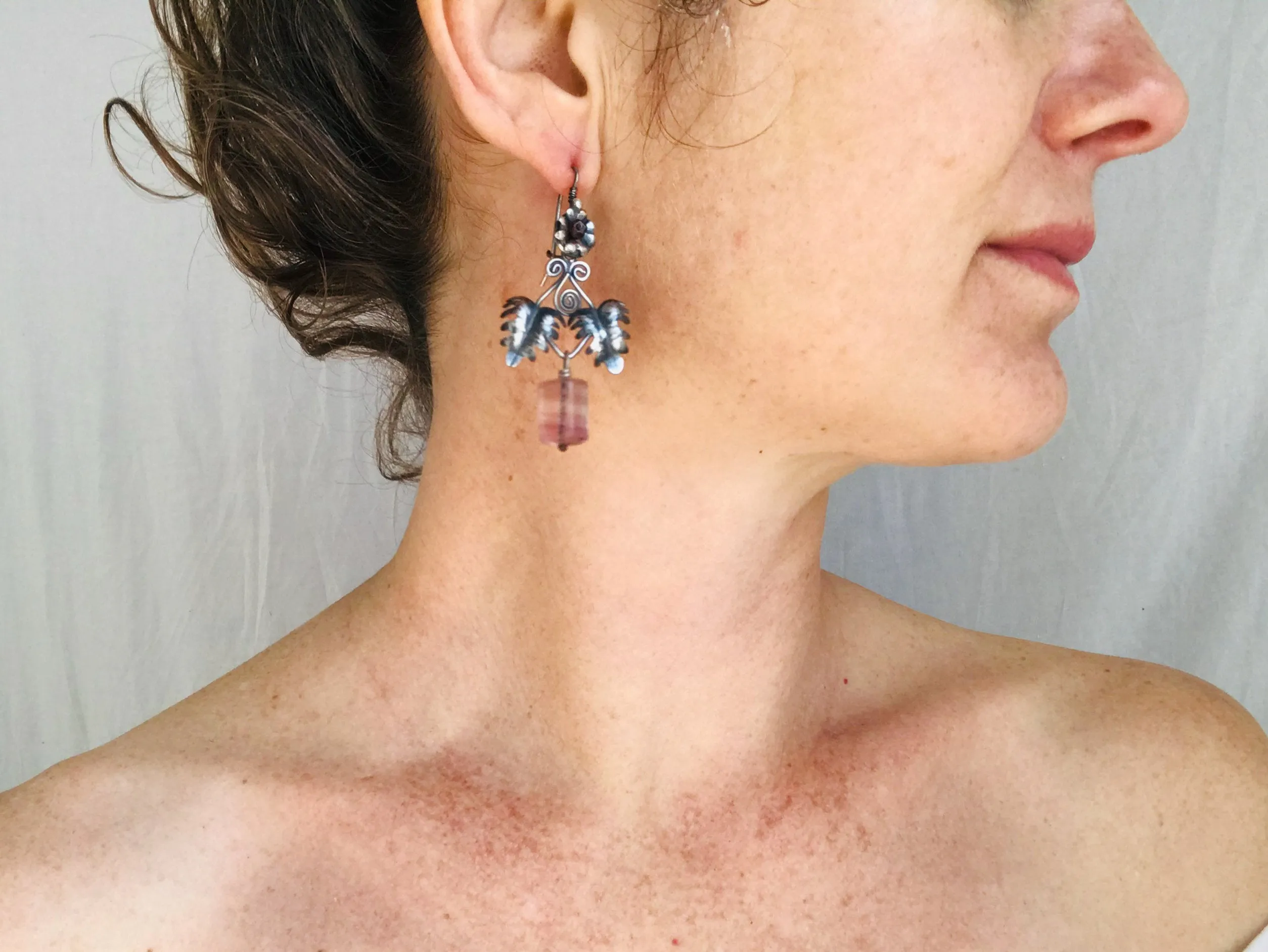 Vintage Oaxacan Silver Earrings. Amethyst. Mexico. Frida Kahlo