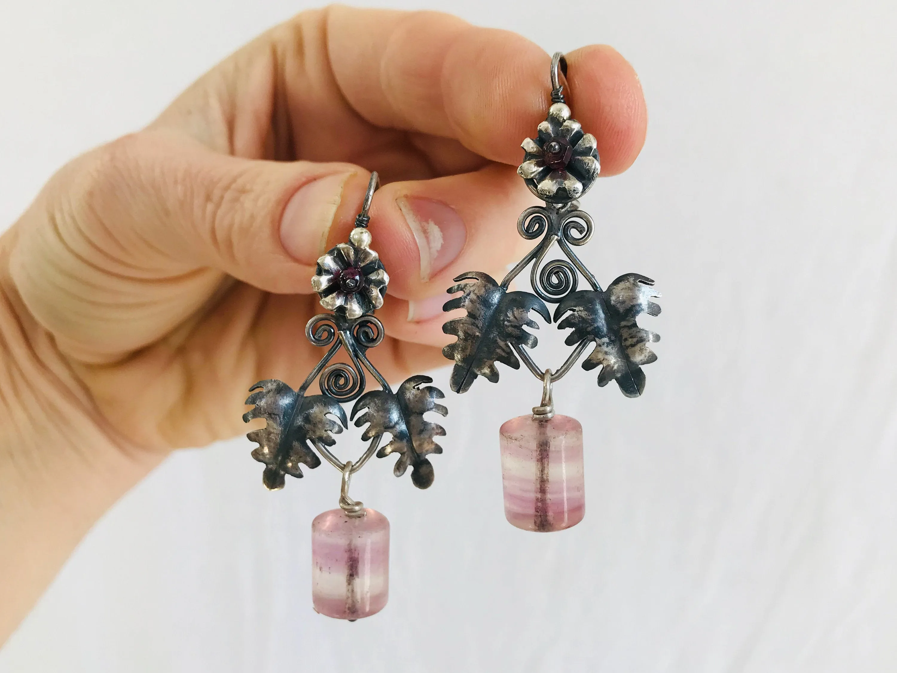 Vintage Oaxacan Silver Earrings. Amethyst. Mexico. Frida Kahlo