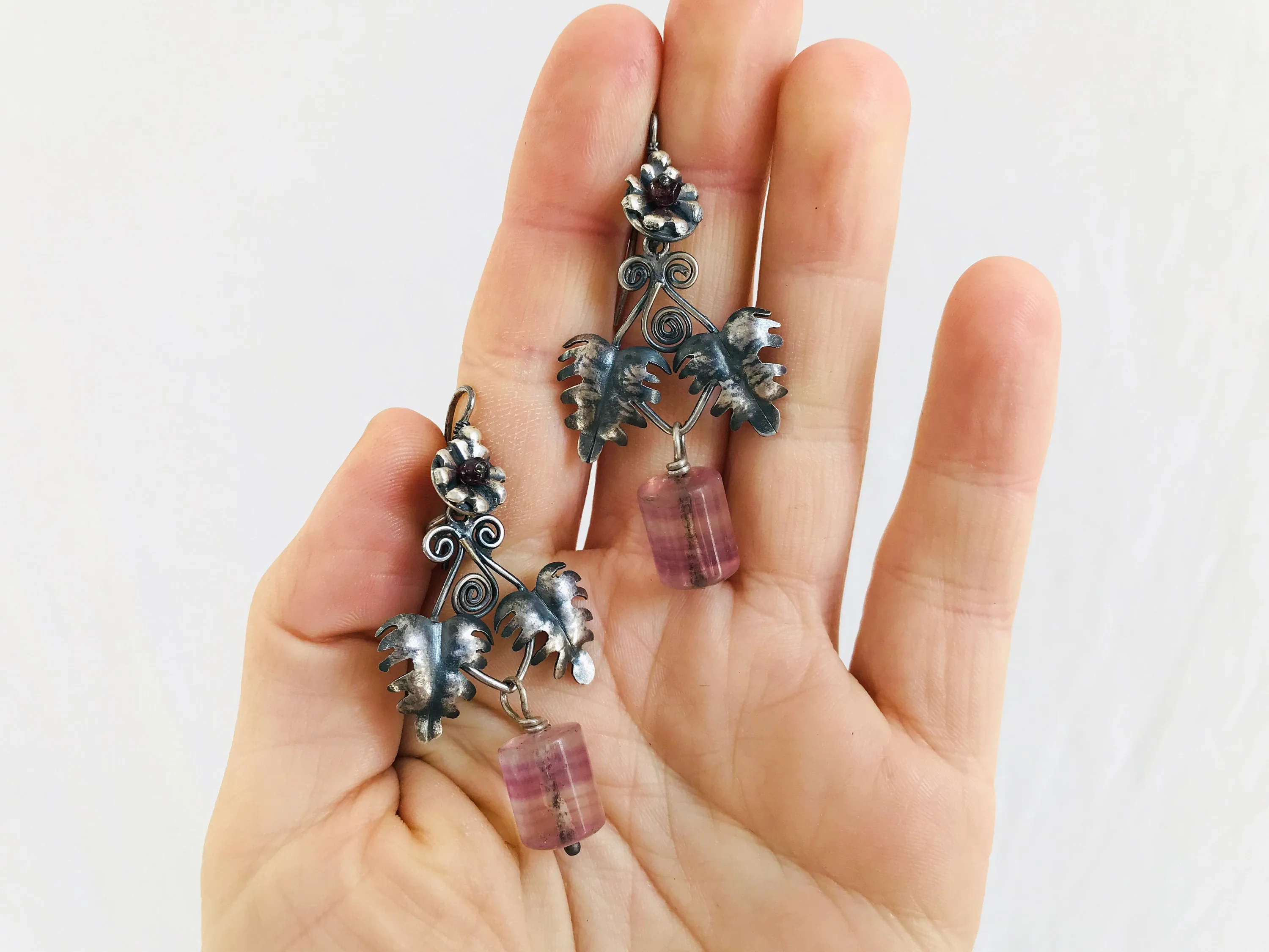 Vintage Oaxacan Silver Earrings. Amethyst. Mexico. Frida Kahlo