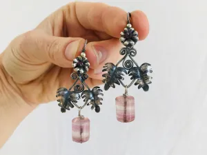 Vintage Oaxacan Silver Earrings. Amethyst. Mexico. Frida Kahlo