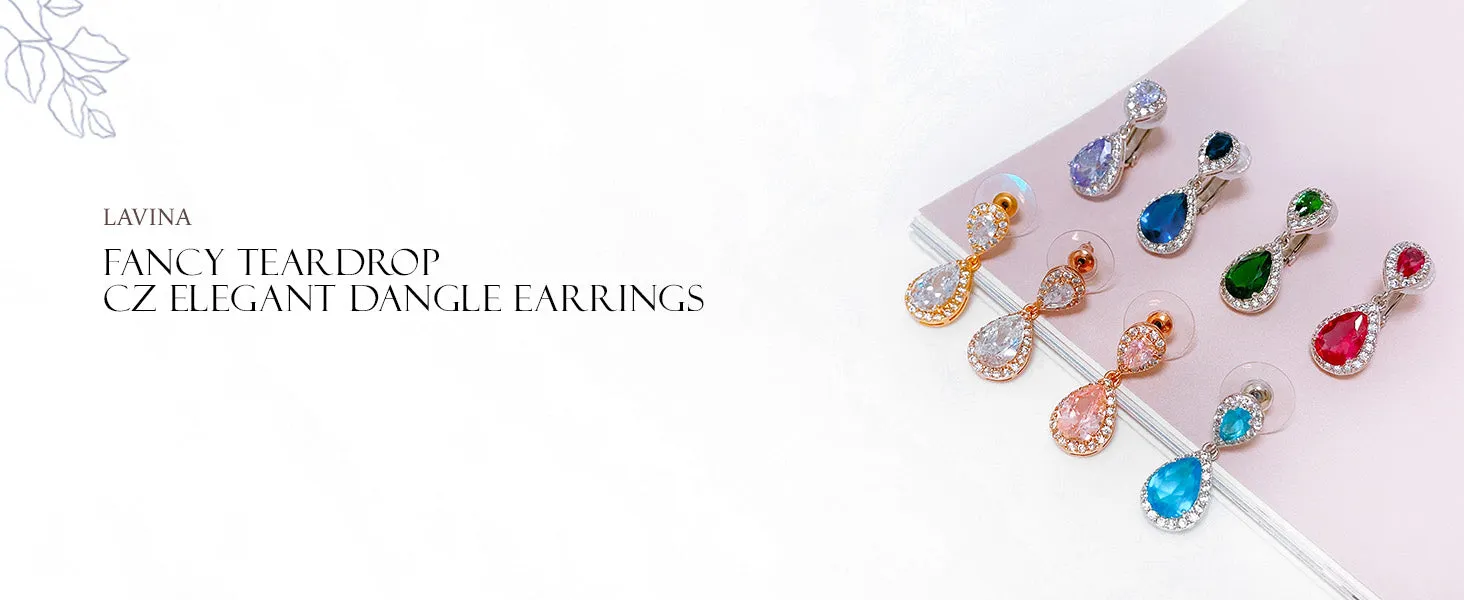 Vintage Style Bridal CZ Halo Dangle Clip-On Earrings SilverRose Gold Plated