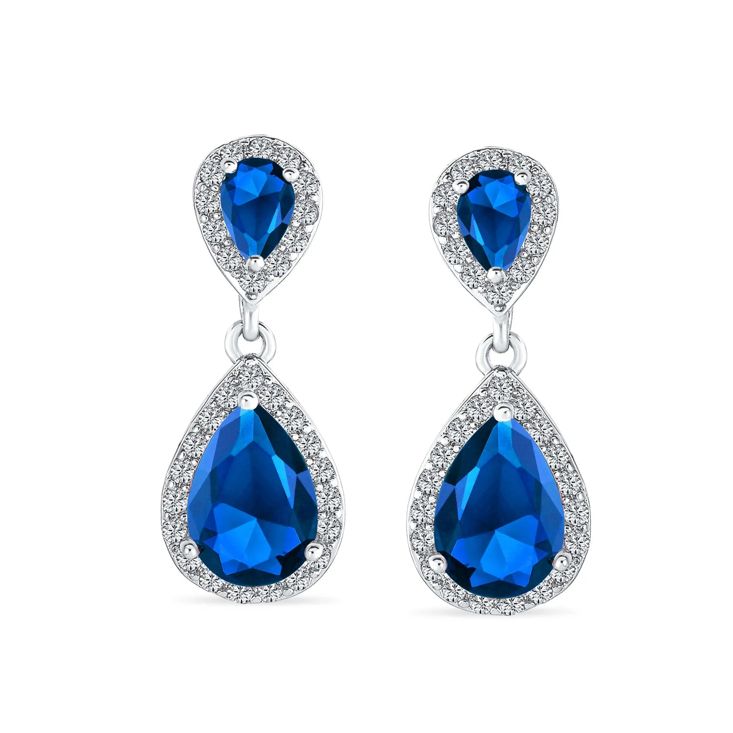 Vintage Style Bridal CZ Halo Dangle Clip-On Earrings SilverRose Gold Plated