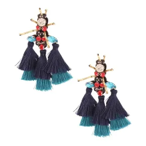 Whimsical Blue Tassel Bee Statement Fashion Earrings