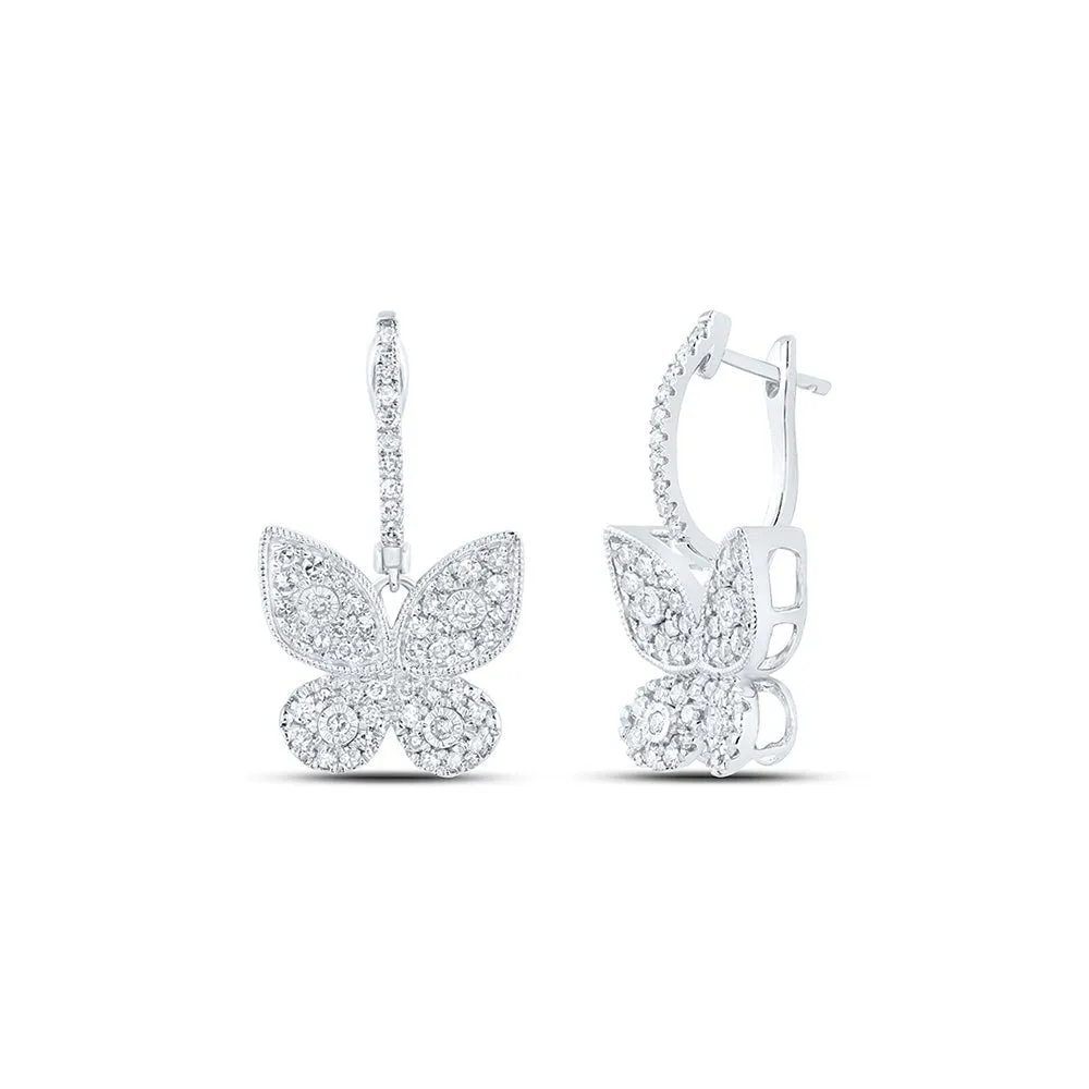 Whimsical Diamond Butterfly Earrings - 10kt White Gold, 5/8 Cttw