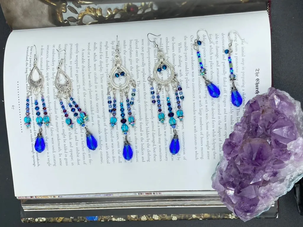 Whimsical Fairy Chandelier Style Beaded Earrings, Hippie, Blue Purple Galaxy Cosmos Inspired, Shabby Chic, Boho Chic, Celestial, Astrology