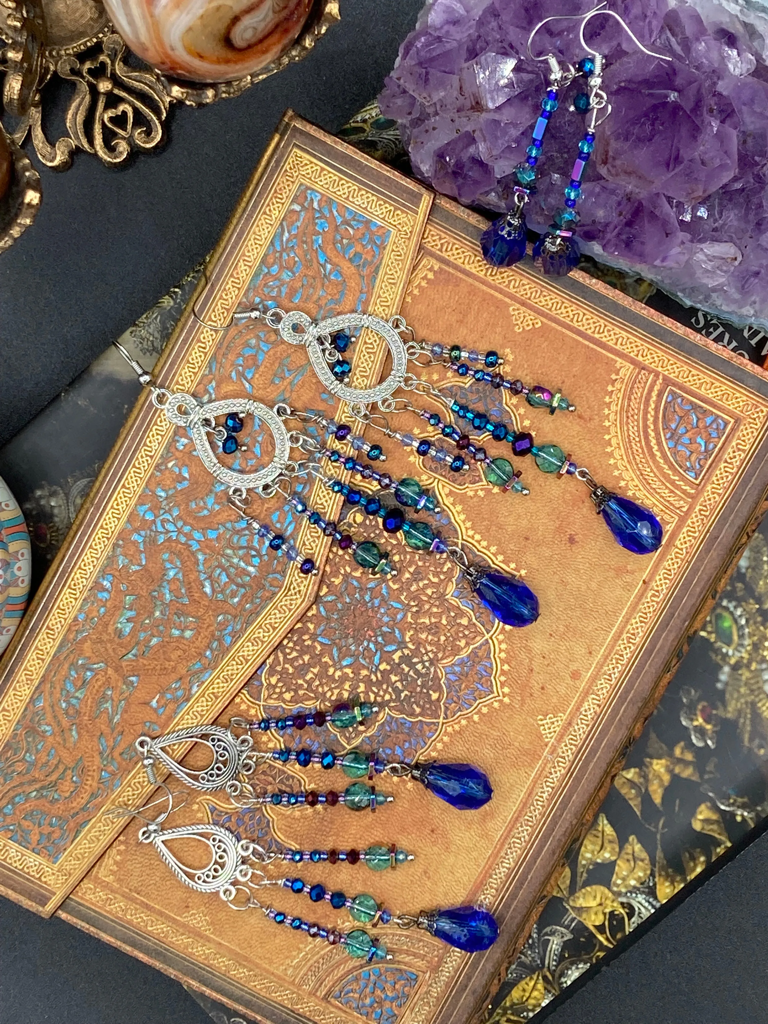 Whimsical Fairy Chandelier Style Beaded Earrings, Hippie, Blue Purple Galaxy Cosmos Inspired, Shabby Chic, Boho Chic, Celestial, Astrology