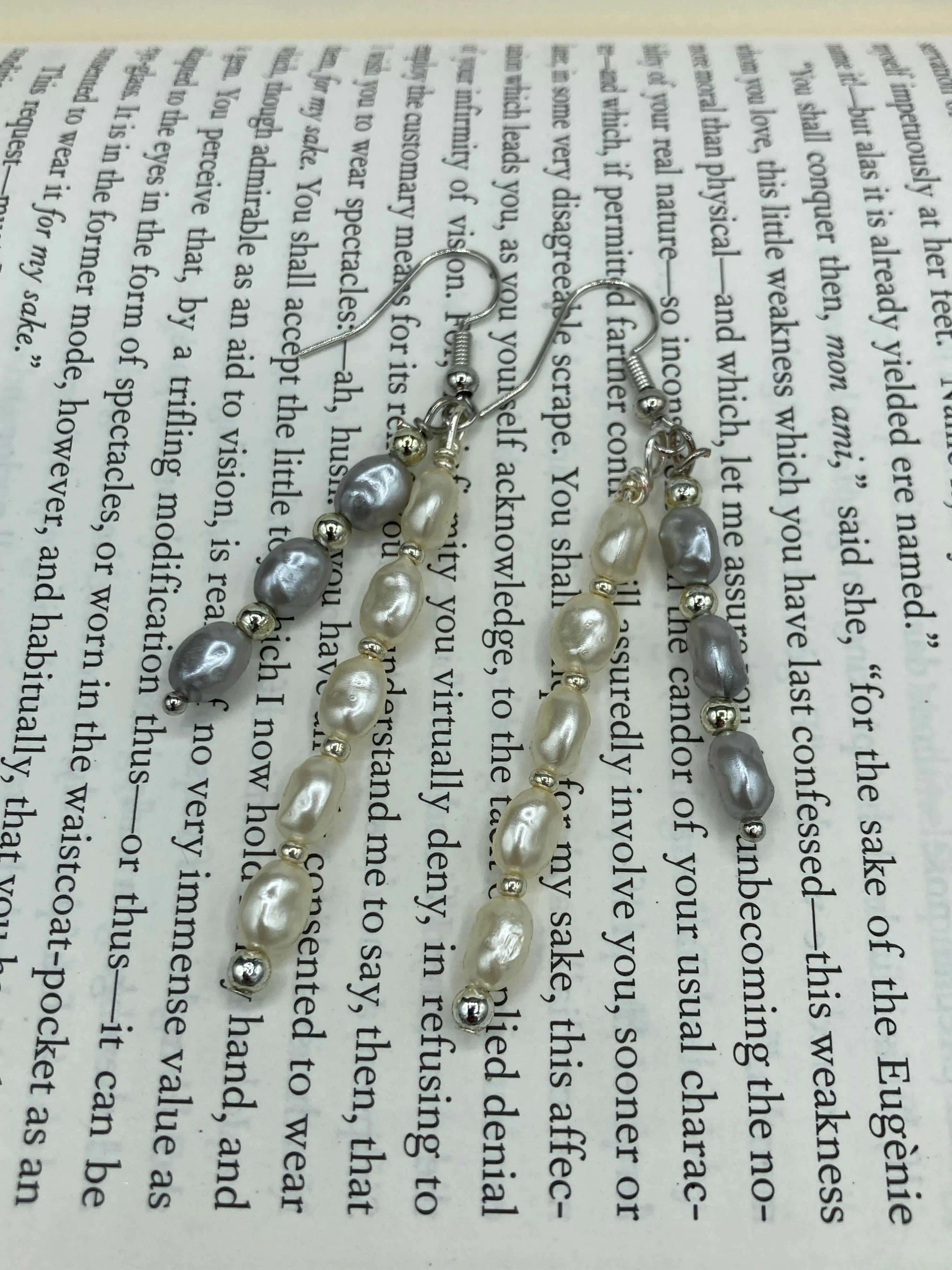 White And Gray Baroque Pearls And Silver Glass Beaded Earrings, Shabby Chic, Boho Chic, Nature Inspired