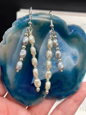 White And Gray Baroque Pearls And Silver Glass Beaded Earrings, Shabby Chic, Boho Chic, Nature Inspired