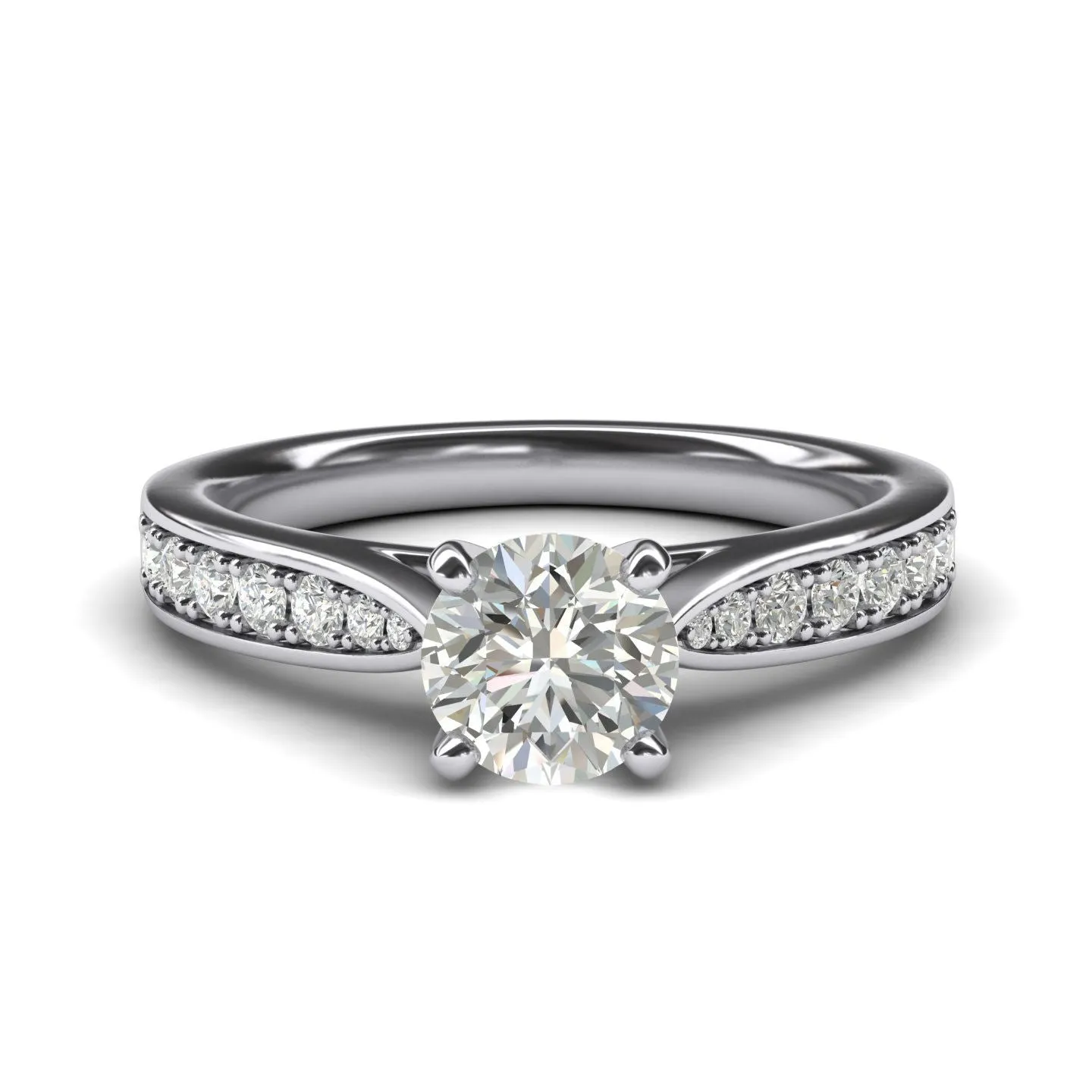 Women's Sterling Silver 1CT Classic 4-Prong Simulated Round Cut Diamond Engagement Ring With Graduated Side Stones