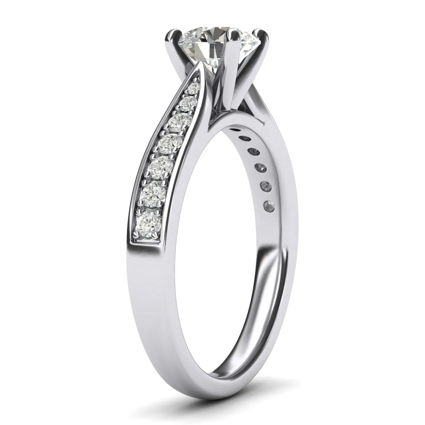 Women's Sterling Silver 1CT Classic 4-Prong Simulated Round Cut Diamond Engagement Ring With Graduated Side Stones