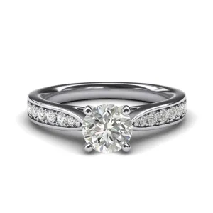 Women's Sterling Silver 1CT Classic 4-Prong Simulated Round Cut Diamond Engagement Ring With Graduated Side Stones