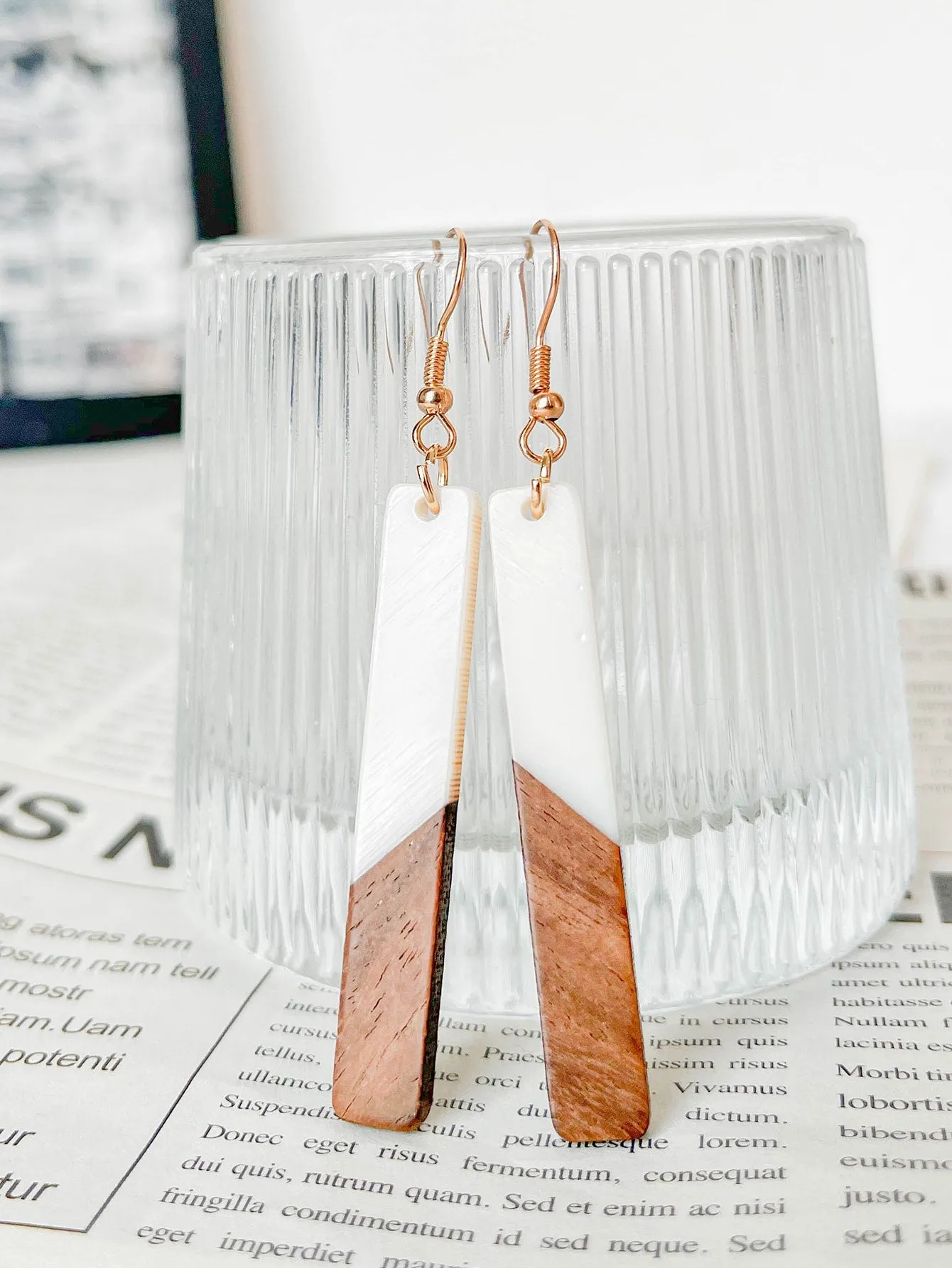 Wooden Geometric Drop Earrings