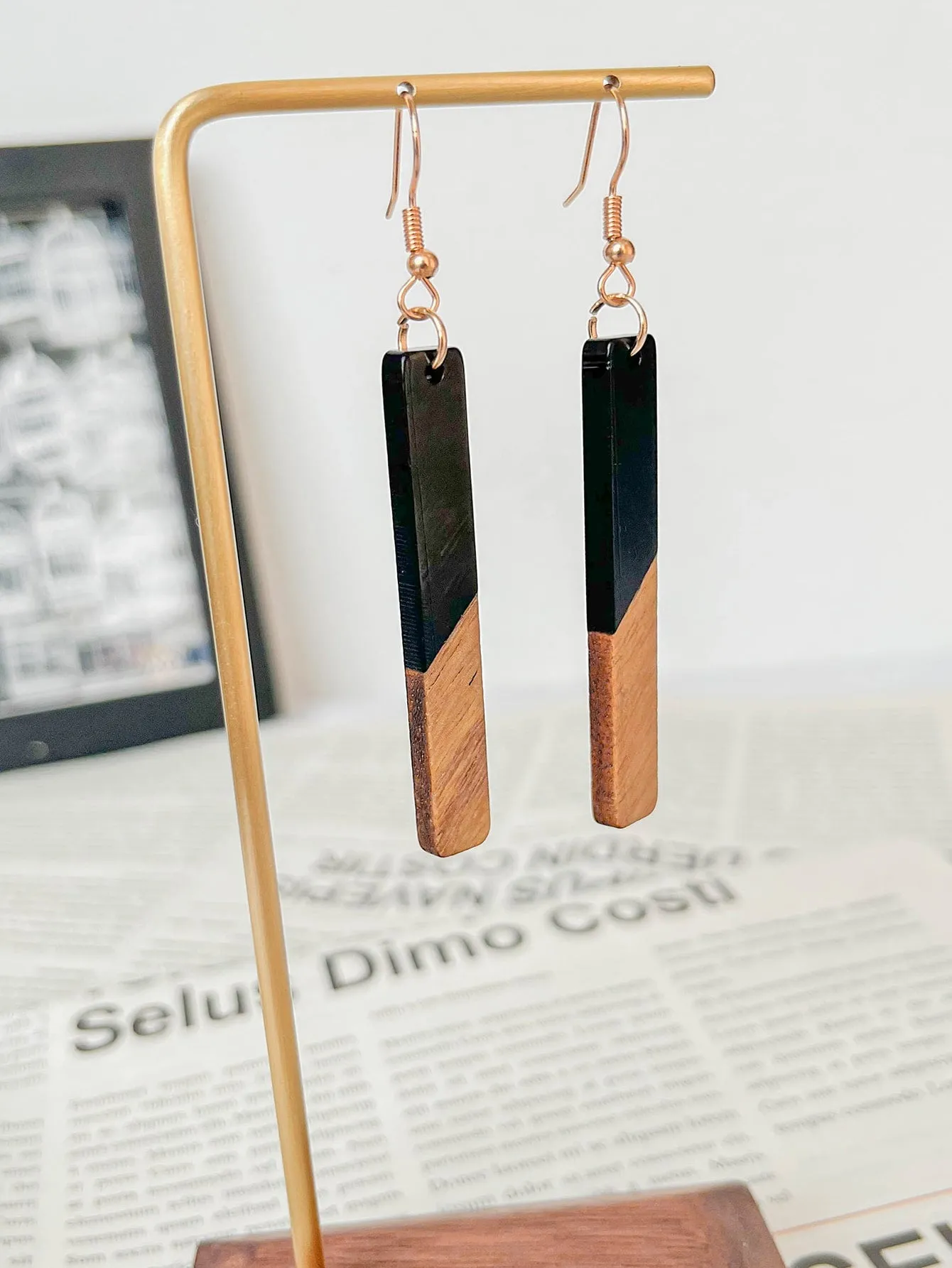 Wooden Geometric Drop Earrings