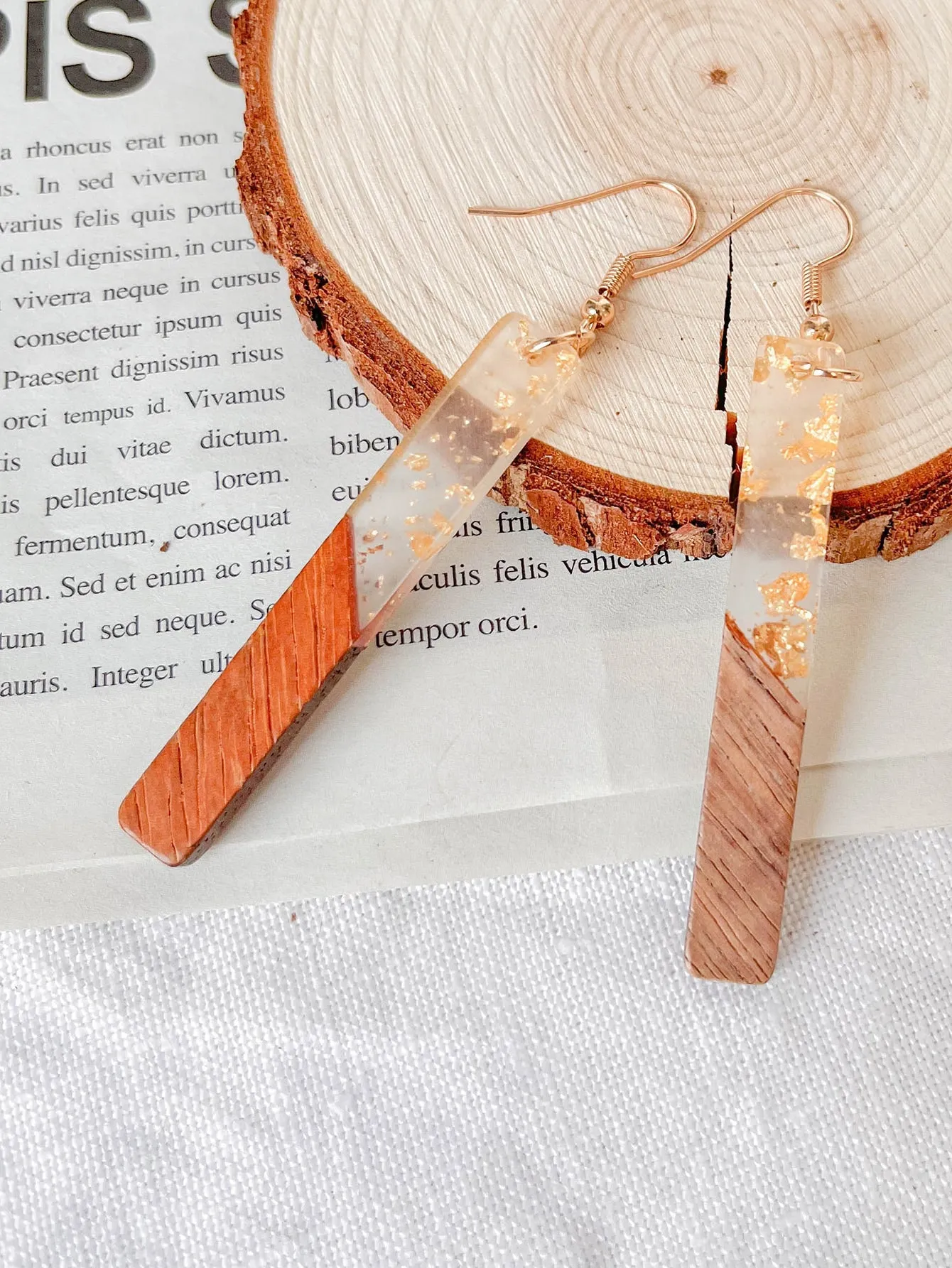 Wooden Geometric Drop Earrings