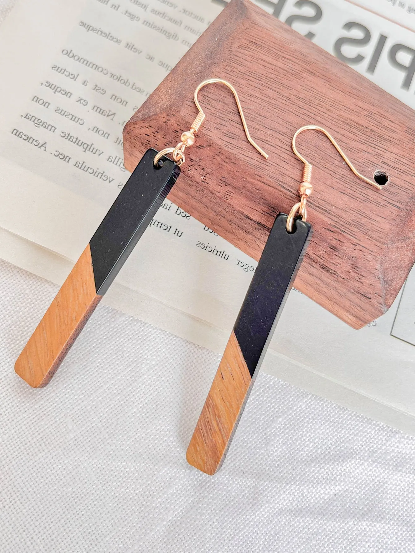 Wooden Geometric Drop Earrings