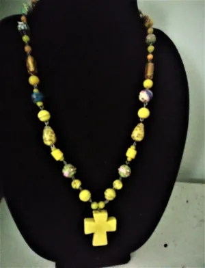 Yellow Glass Beads Cross Necklace